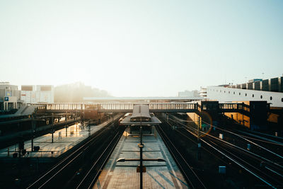 High angle view of railway tracks against clear sky