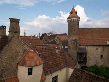 Old rooftops of buildings in bruges, belgium