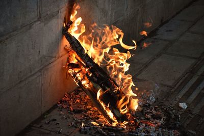 Close-up of bonfire at night