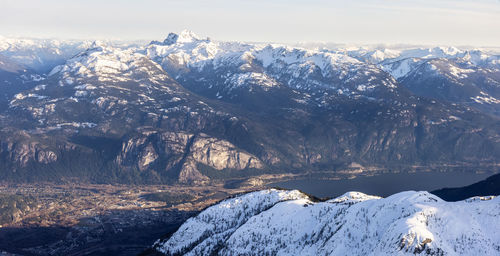 Scenic view of snowcapped mountains against sky