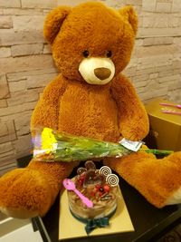 Close-up of stuffed toy on table at home