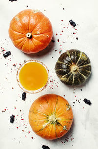 High angle view of pumpkin on table