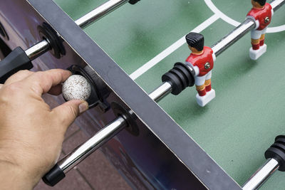 High angle view of foosball table
