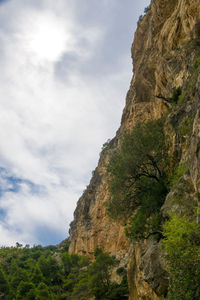 Low angle view of rock formation against sky