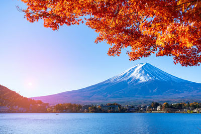 Beautiful landscape view of mountain fuji famous landmark at japan.