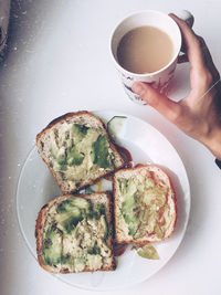 High angle view of breakfast served on table