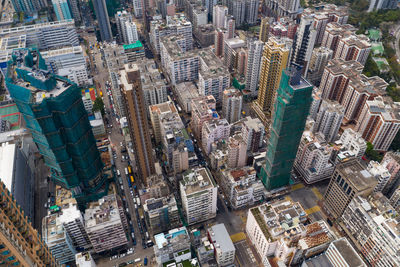 High angle view of modern buildings in city