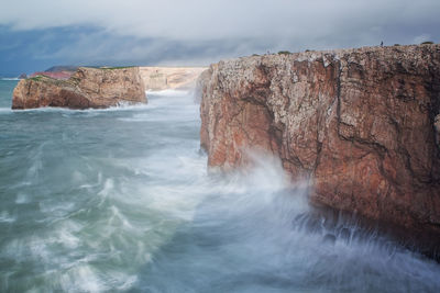 Scenic view of rocks in sea against sky