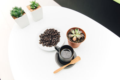 High angle view of coffee on table