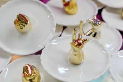 High angle view of dessert in plate on table