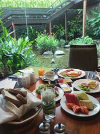 View of breakfast served on table
