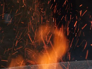 Close-up of sparks at night