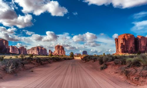 Rock formations in desert against sky