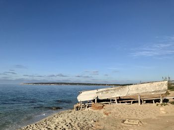 Scenic view of beach against blue sky