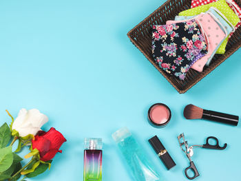 High angle view of pink flowers on table