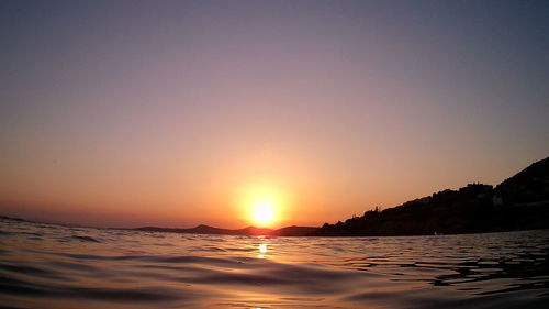 Scenic view of sea against clear sky during sunset