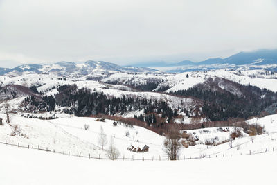 Scenic view of snowcapped mountains against sky