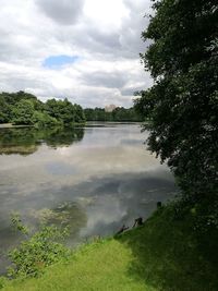 Scenic view of lake against cloudy sky