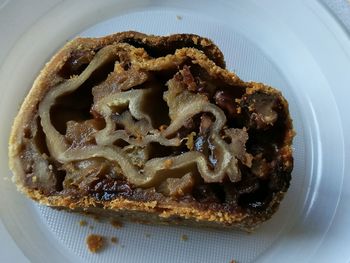 High angle view of dessert in plate