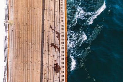 Directly above shot of ship sailing on sea