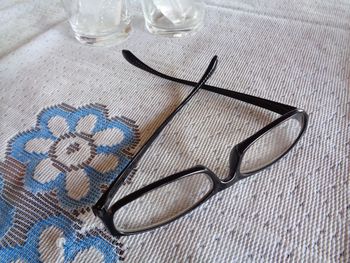 High angle view of eyeglasses on table