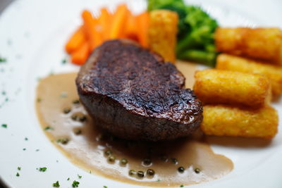 Close-up of meal served in plate