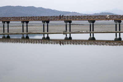 Bridge over lake against sky