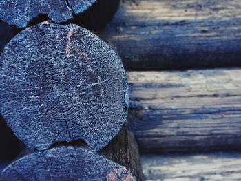 Full frame shot of weathered log cabin