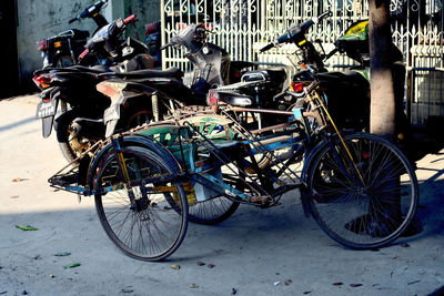 Bicycles parked on street in parking lot