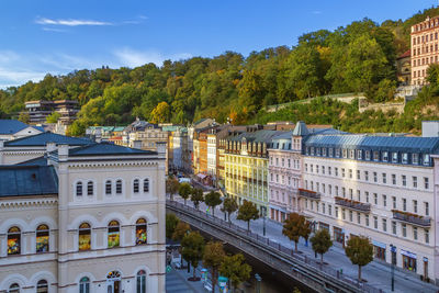 Embankment of tepla river in the center of karlovy vary, czech republic