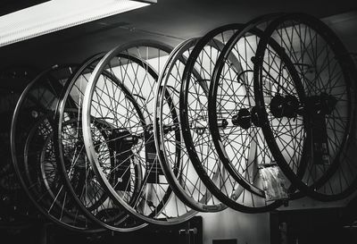 Low angle view of bicycle wheel