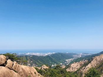 Scenic view of landscape against clear blue sky