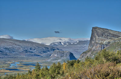 Scenic view of mountains against cloudy sky