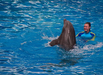 Woman swimming in pool