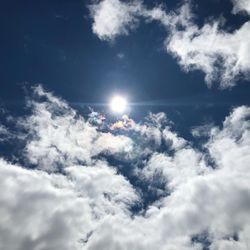 Low angle view of bright sun in sky