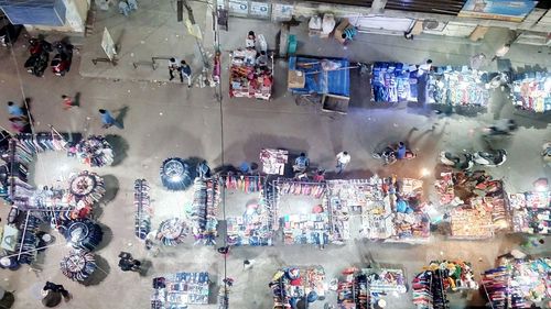 High angle view of people for sale