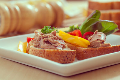 Close-up of meal served in plate on table