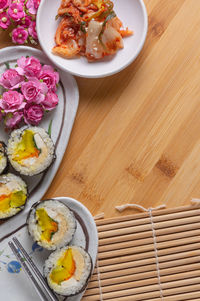 High angle view of sushi served on table