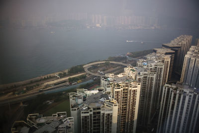 High angle view of city at waterfront