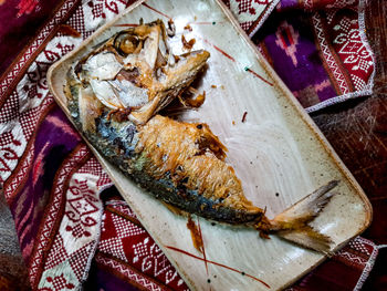 Close-up of seafood on cutting board