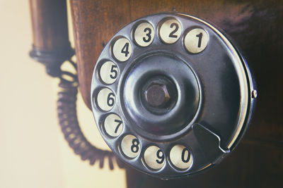 High angle view of telephone on table