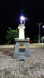 Illuminated statue on street at night