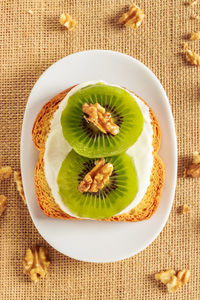 High angle view of breakfast in plate on table