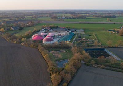 High angle view of land against sky