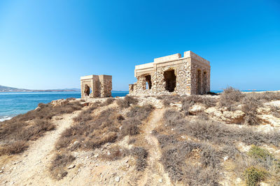 View of historical building against clear blue sky