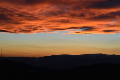 Scenic view of mountains against sky during sunset