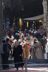 Crowd at the entrance to the umayyad mosque, damascus