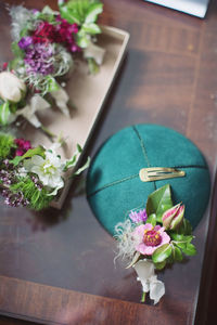 High angle view of flower pot on table