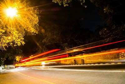 Light trails on road at night