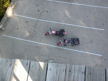 High angle view of people on street